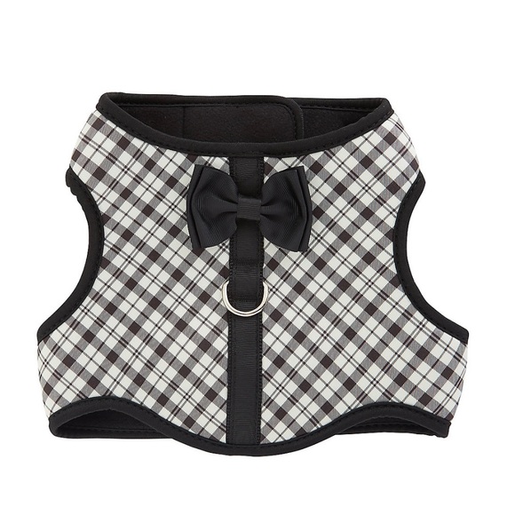 Top Paw XXS Black and White Plaid with Black Bow Velcro Dog Harness